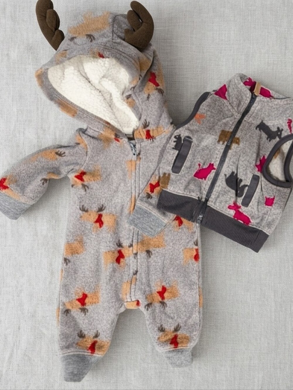 Carter's NB Cozy Gray and Red Kids One Piece with Vest
